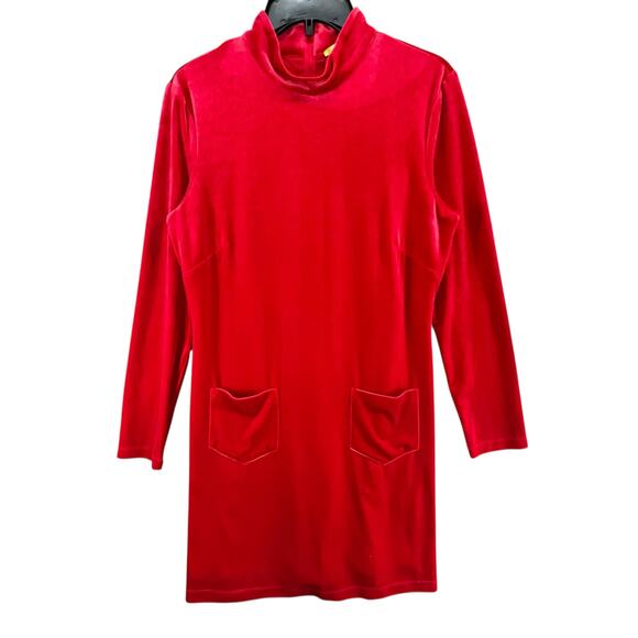 Gianni Bini Dress Womens 10 Red Velour Mock Neck Velvety Modern Holiday Festive - Picture 3 of 16